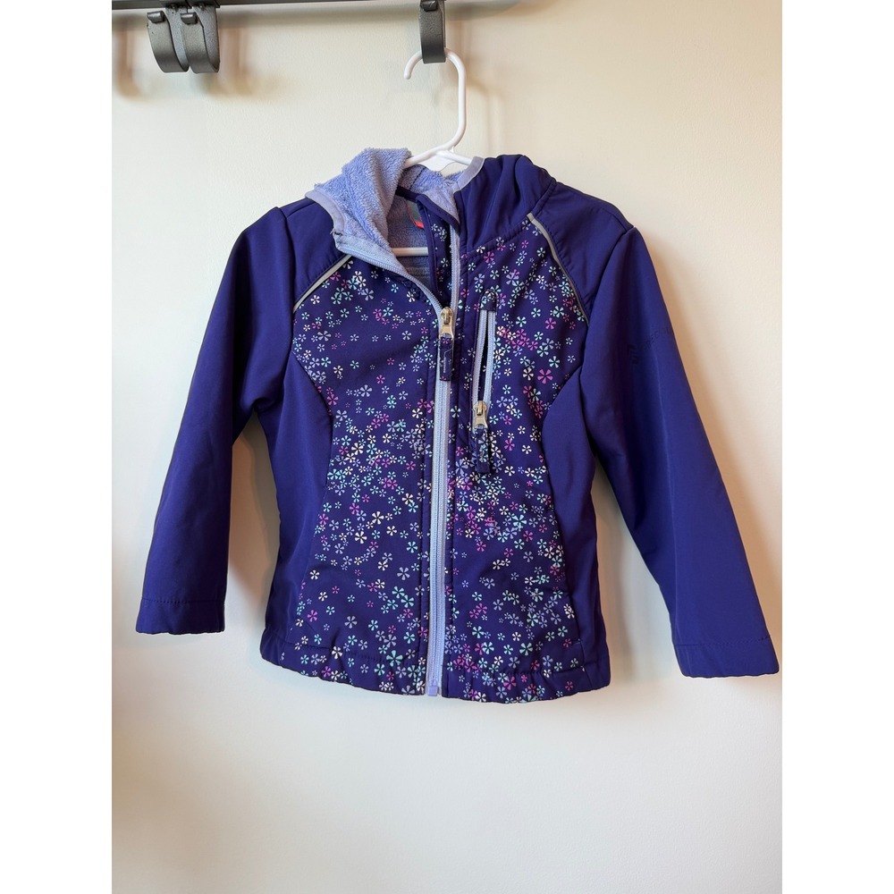 Free Country Girls Purple Floral Softshell Jacket Faux Fur Lined Hooded Size S 4
